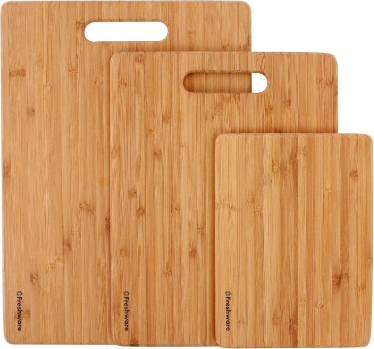 Bamboo Cutting Boards for Kitchen [Set of 3] Wood Cutting Board for Chopping Meat, Vegetables, Fruits, Cheese, Knife Friendly Serving Tray with Handles - Image 3