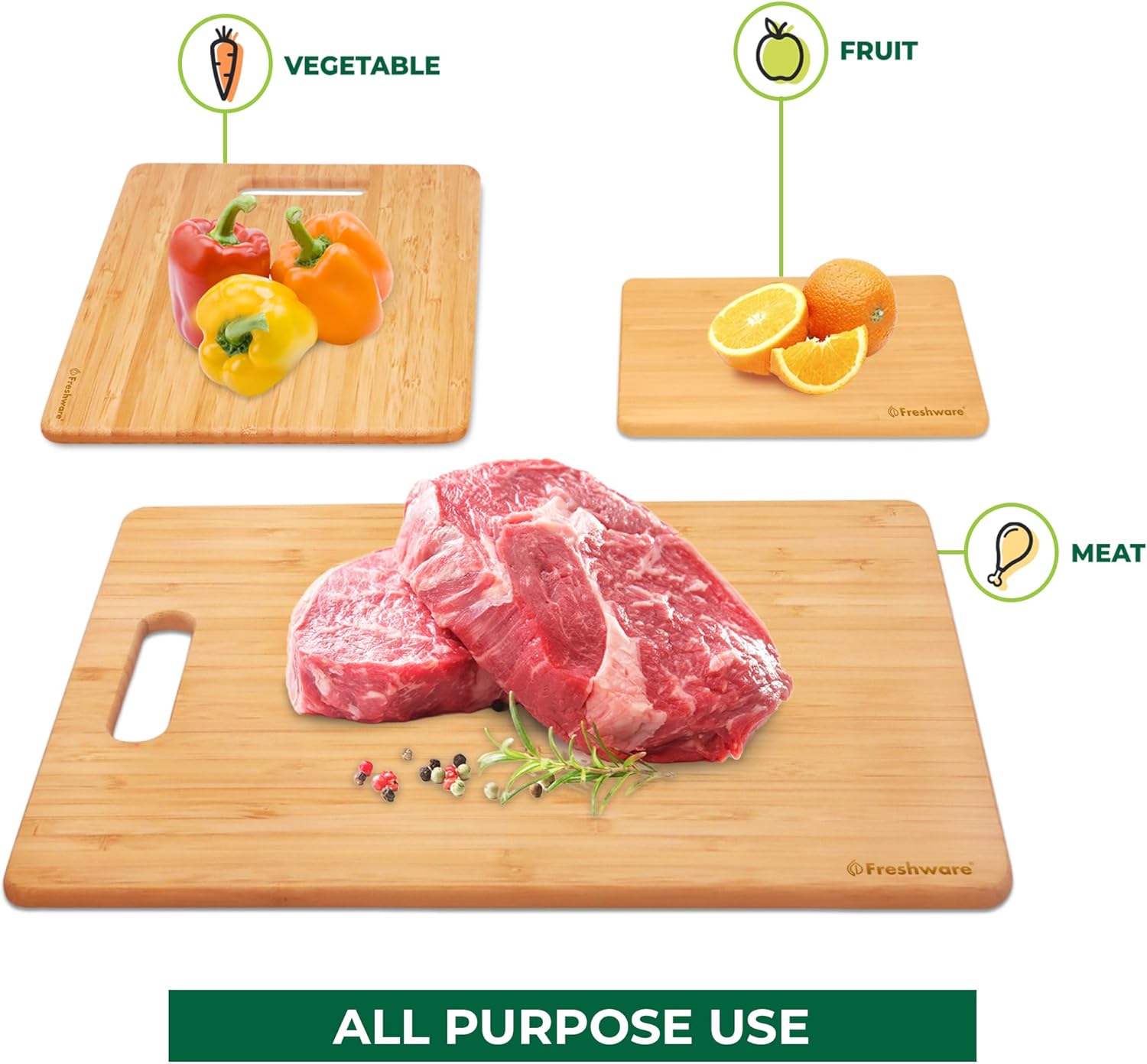 Bamboo Cutting Boards for Kitchen [Set of 3] Wood Cutting Board for Chopping Meat, Vegetables, Fruits, Cheese, Knife Friendly Serving Tray with Handles - Image 8