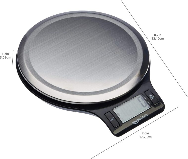 Amazon Basics Digital Kitchen Scale with LCD Display, Batteries Included, Weighs up to 11 pounds, Black and Stainless Steel - Image 7