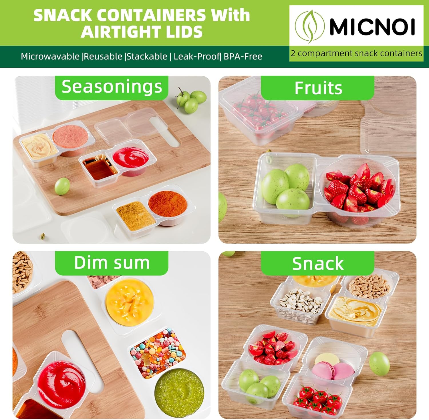 Reusable 2 Compartment Condiment Containers with Lids - Image 3
