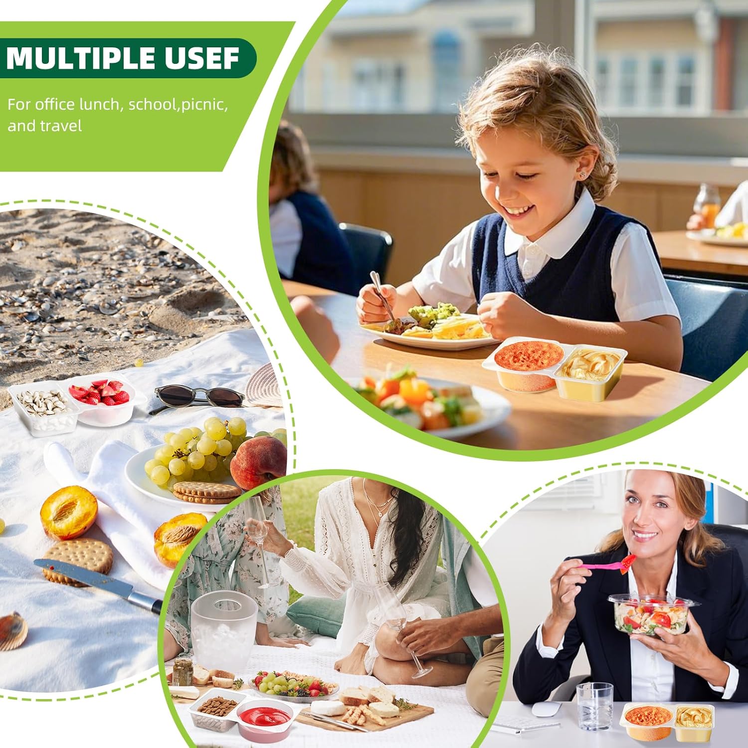 Reusable 2 Compartment Condiment Containers with Lids - Image 4