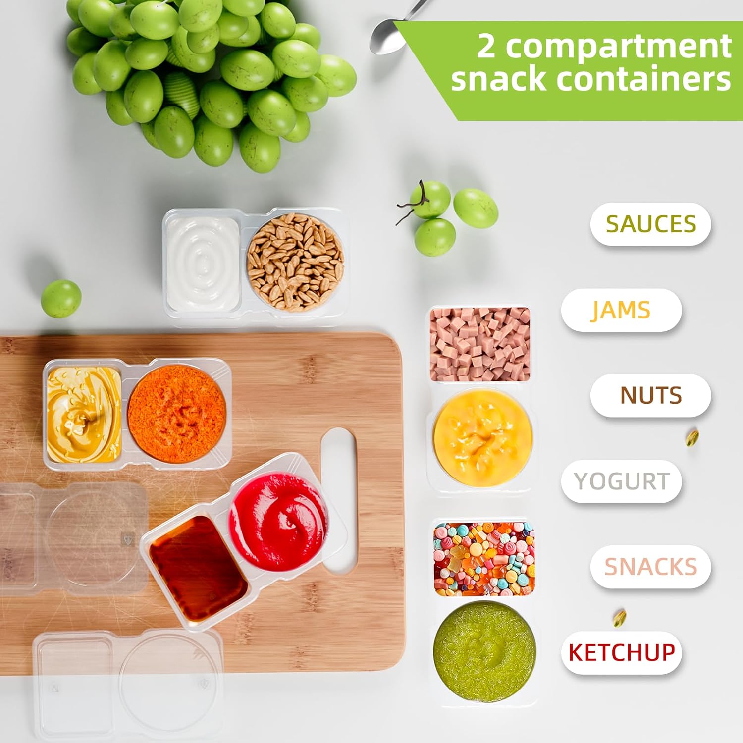 Reusable 2 Compartment Condiment Containers with Lids - Image 5