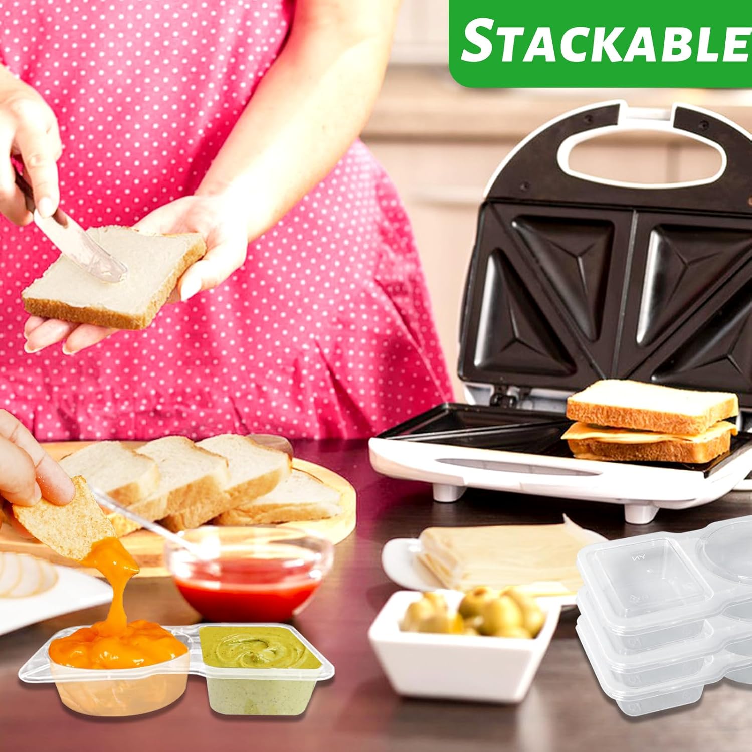 Double Compartment Condiment Containers with Lids - Image 6