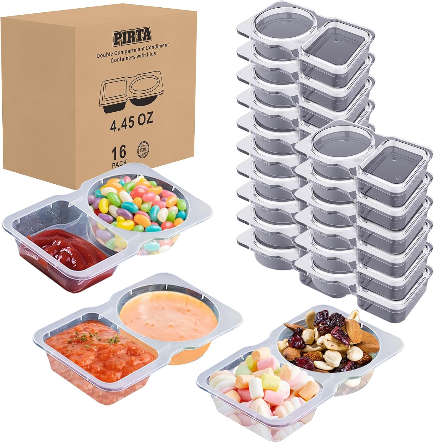 Double Compartment Condiment Containers with Lids - Image 2