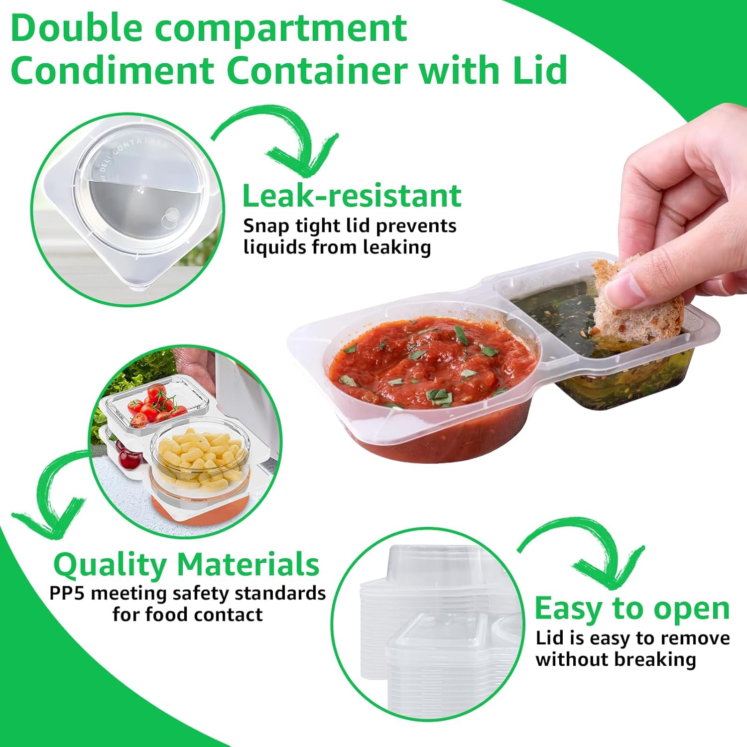 Double Compartment Condiment Containers with Lids - Image 5