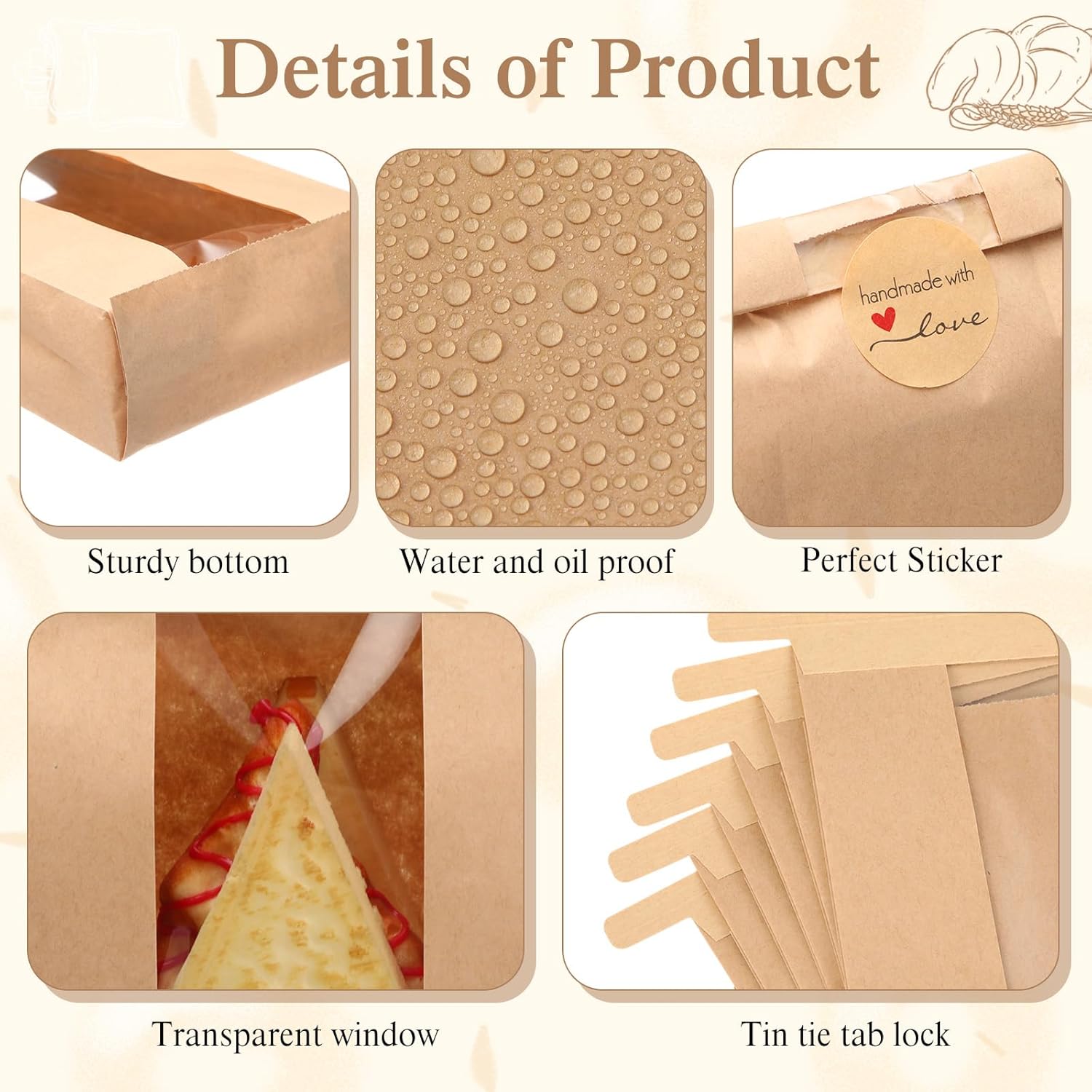 Brown Paper Bakery Bags with Window - Image 3