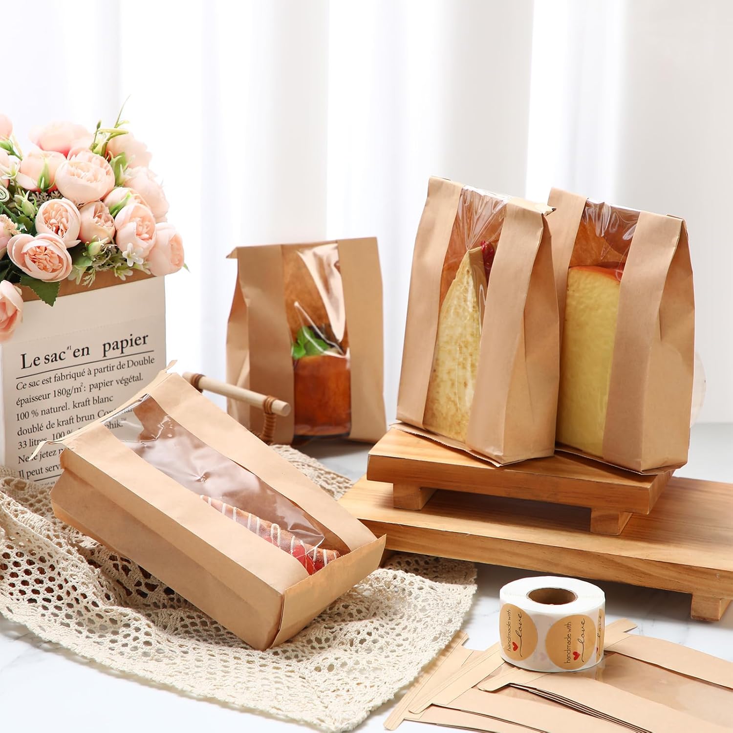 Brown Paper Bakery Bags with Window - Image 4