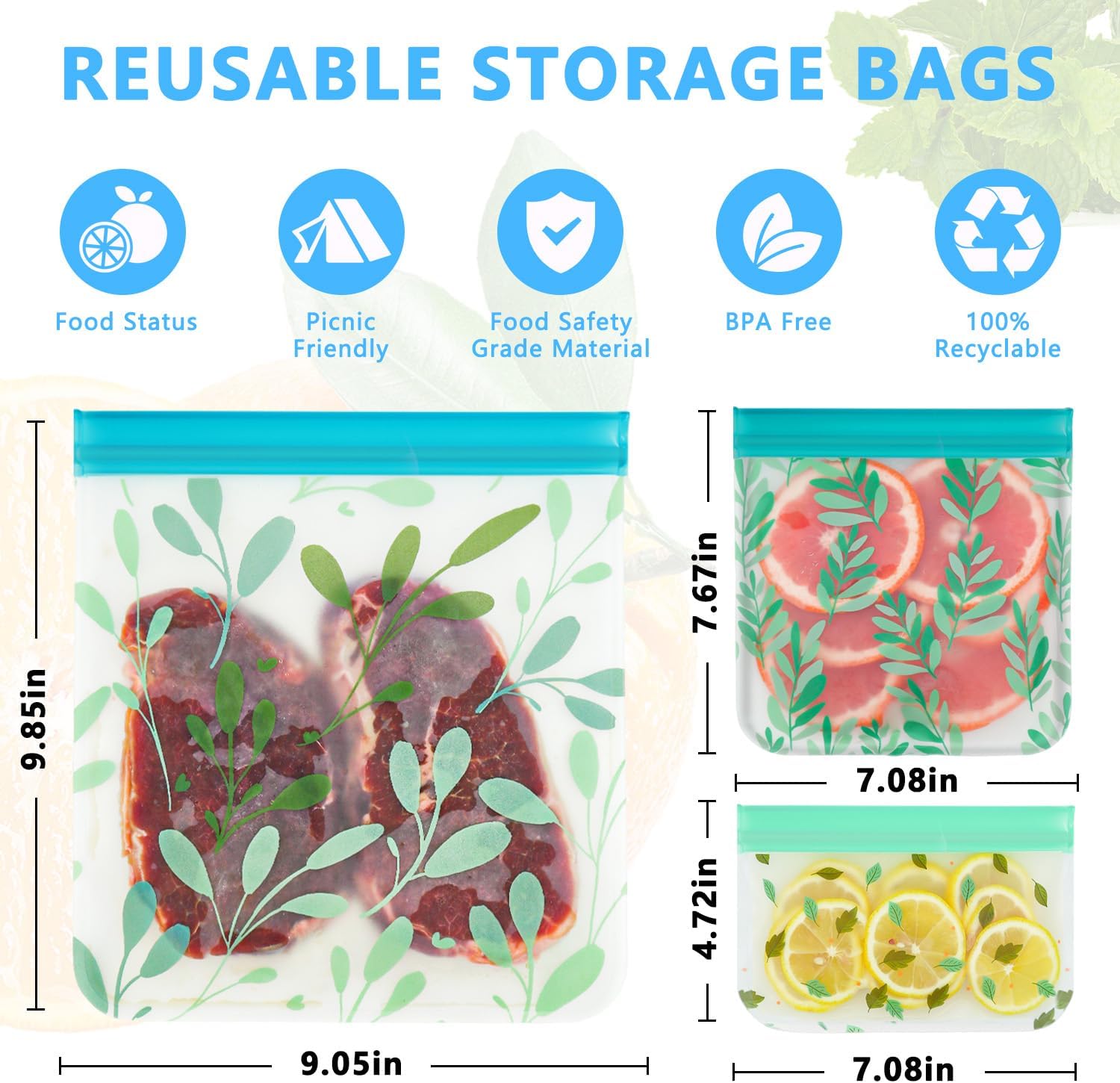 10 Pack Reusable PEVA Food Storage Bags - Image 6
