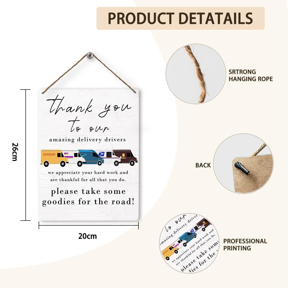 Wooden Thank You Sign for Delivery Drivers with Free Snacks - Image 5