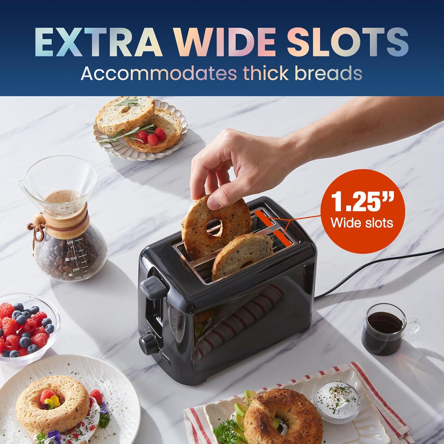 Elite Gourmet 2-Slice Toaster with Cool Touch and Extra Wide Slots - Image 4