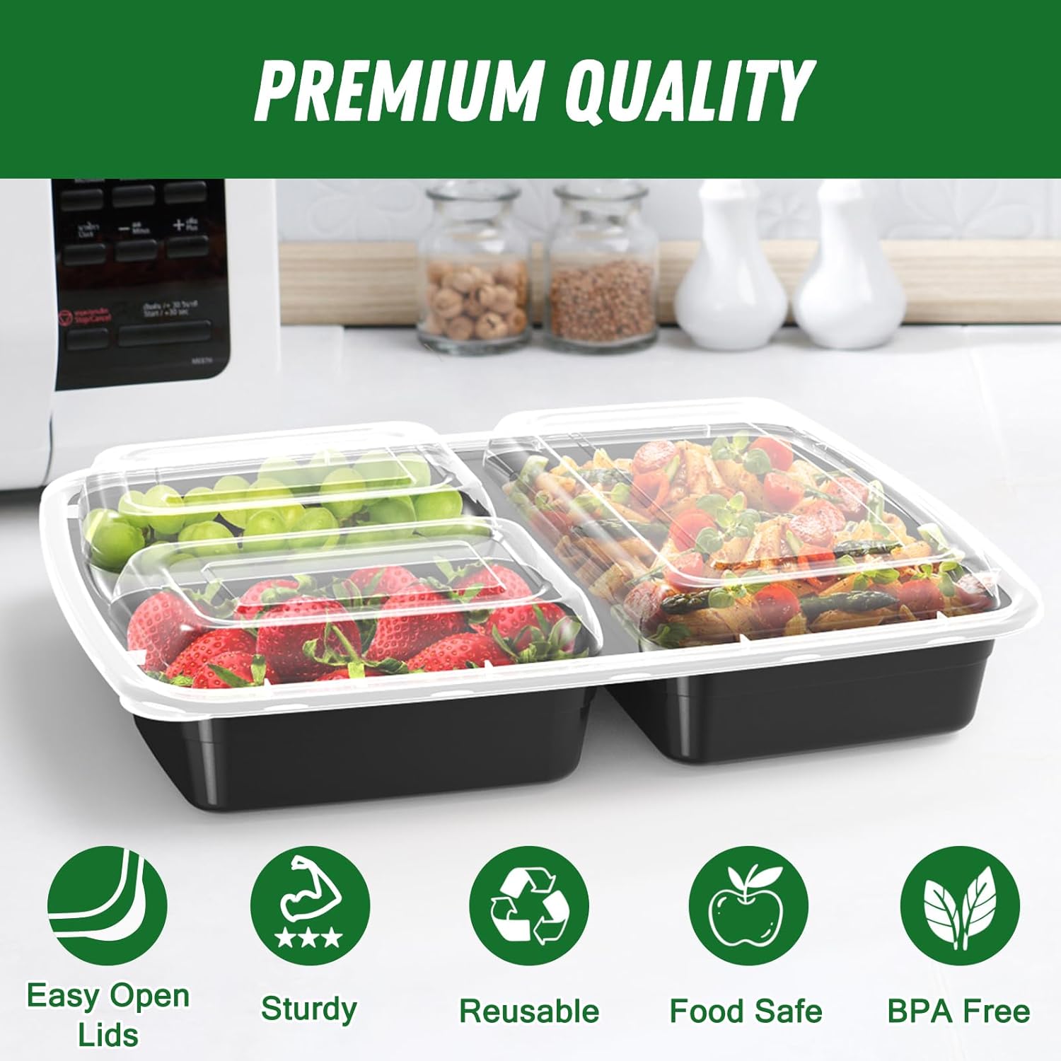 32 oz 3-Compartment Meal Prep Containers with Lids - Image 4