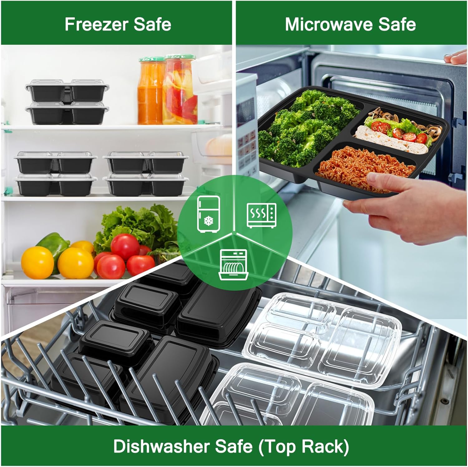 32 oz 3-Compartment Meal Prep Containers with Lids - Image 6