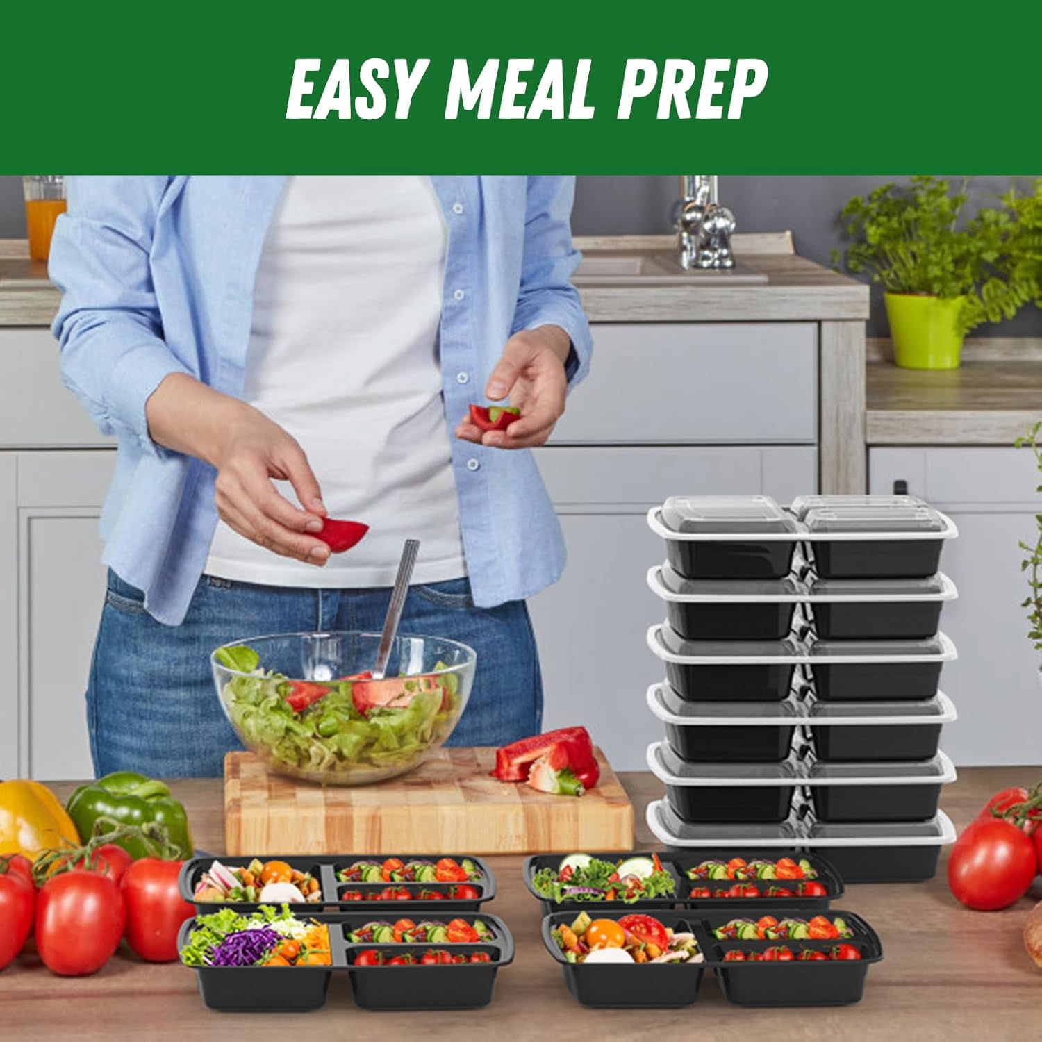 32 oz 3-Compartment Meal Prep Containers with Lids - Image 7