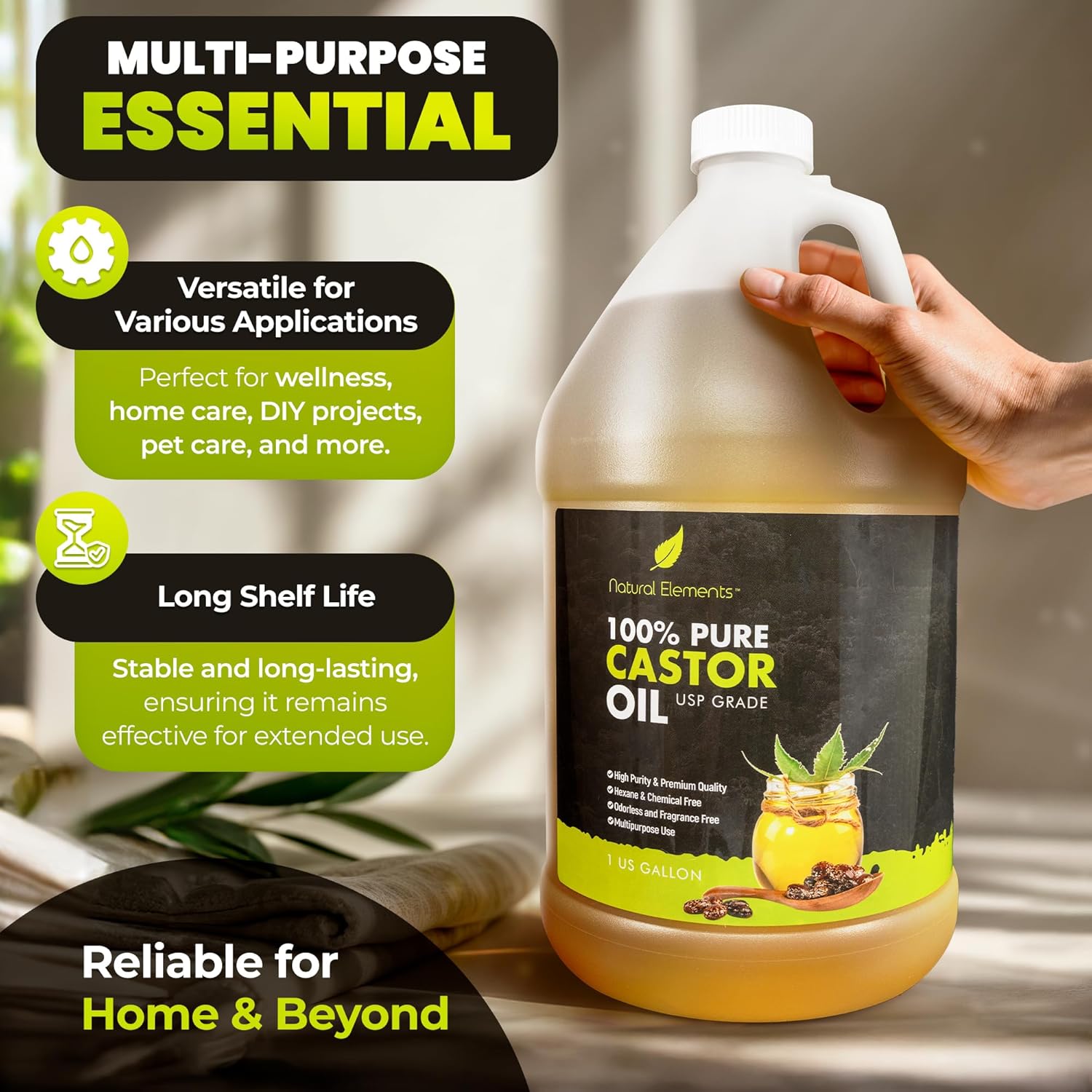 Natural Elements 100% Castor Oil USP Grade Cold Pressed Hexane Free High Purity Premium Quality - Image 5