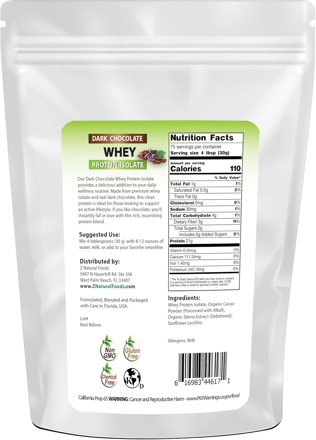 Z Natural Foods Dark Chocolate Whey Protein Isolate - Image 3