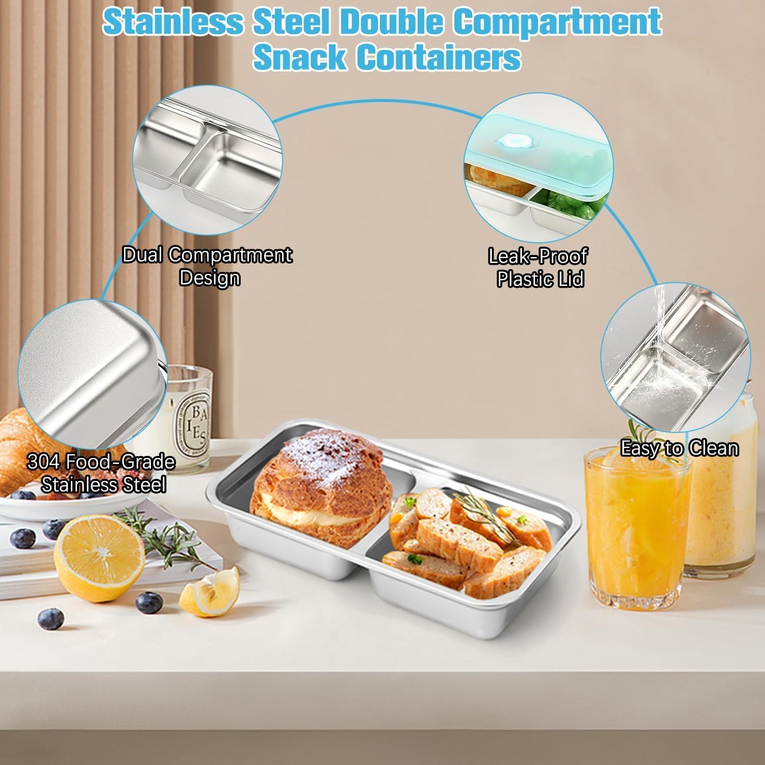 Stainless Steel Snack Containers with Lids - Image 3
