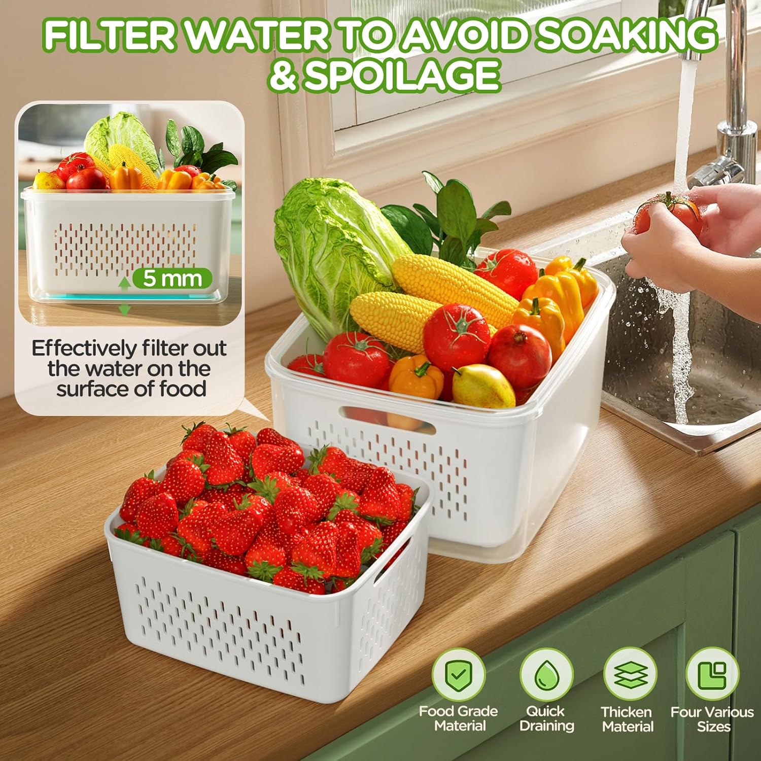 Fruit Storage Container with Removable Colander - Image 3
