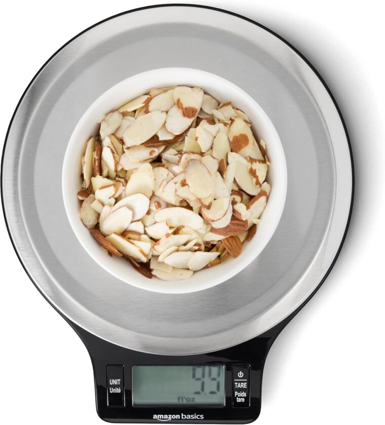 Amazon Basics Digital Kitchen Scale with LCD Display, Batteries Included, Weighs up to 11 pounds, Black and Stainless Steel - Image 2