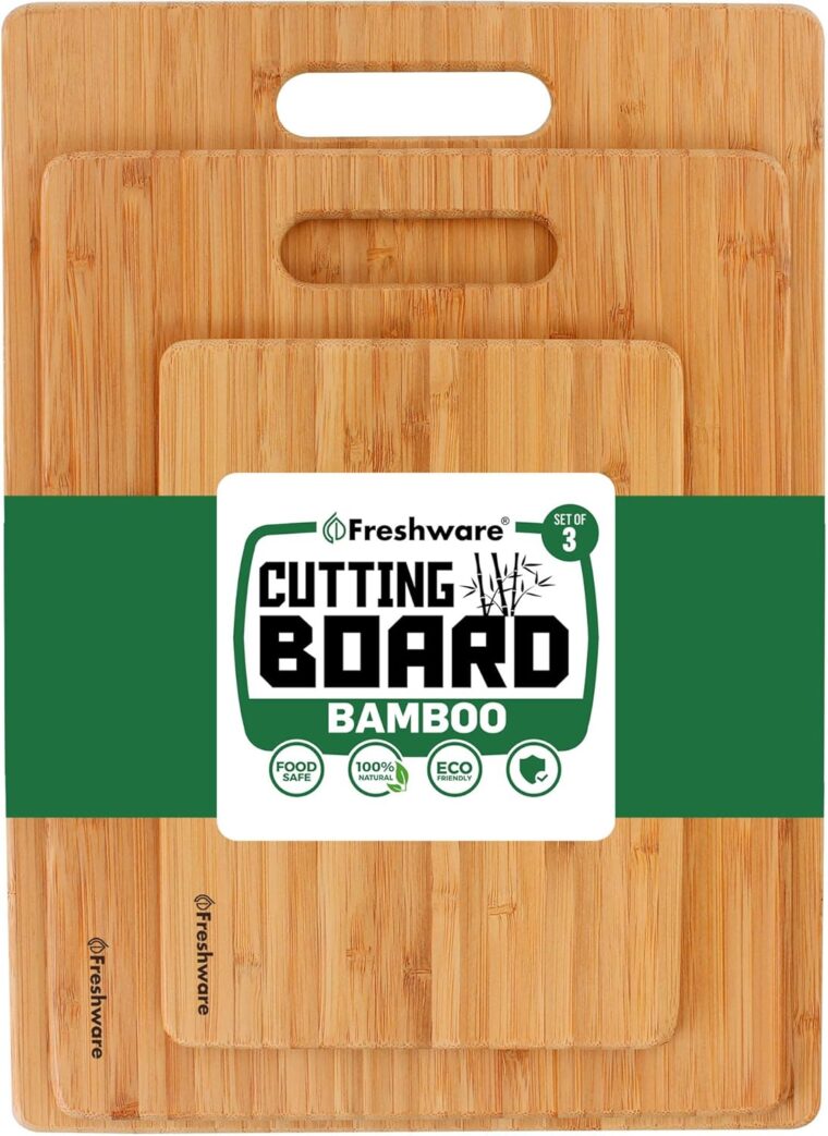 Bamboo Cutting Boards for Kitchen [Set of 3] Wood Cutting Board for Chopping Meat, Vegetables, Fruits, Cheese, Knife Friendly Serving Tray with Handles - Image 2