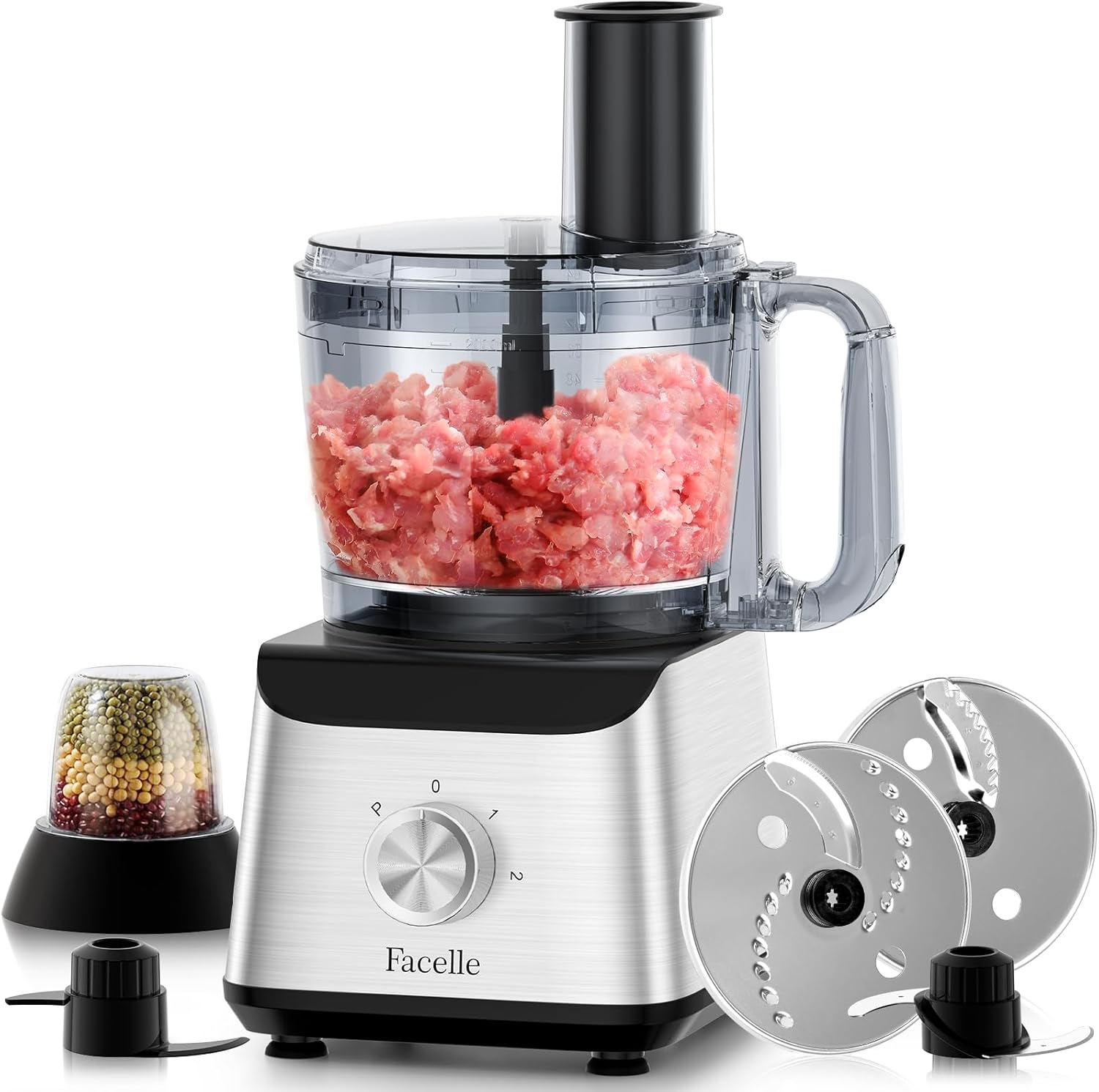 Facelle Electric Food Processor 10 Cup Large Bowl with 6.8oz Grinder, 600W Vegetable Chopper for Mincing, Dicing, Shredding, Puree & Kneading Dough, Great for Cheese Grater, Hummus, Meat and Salsa - Image 2