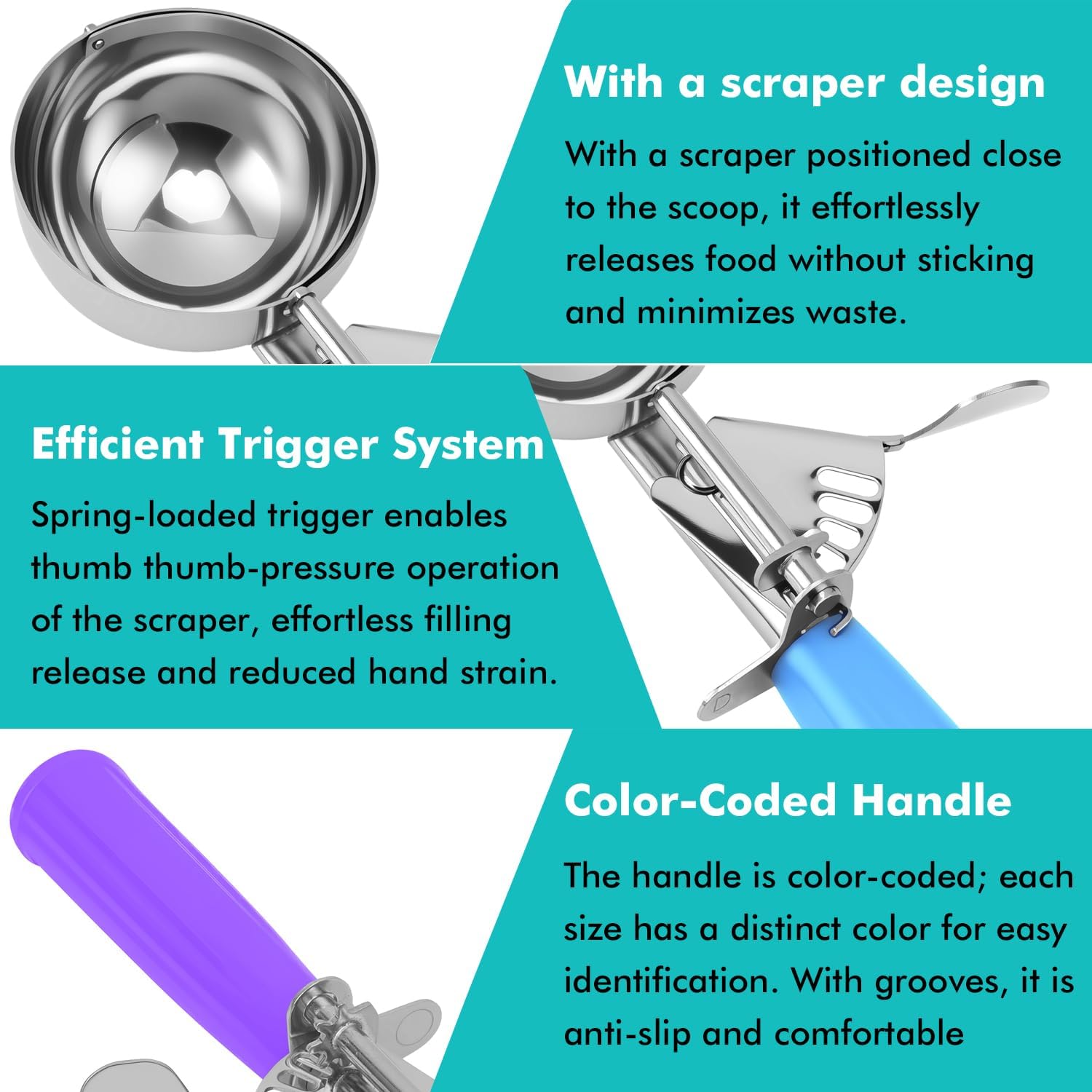 Ice Cream Scoop Set with Portion Control for Cookie Dough and Muffins - Image 4