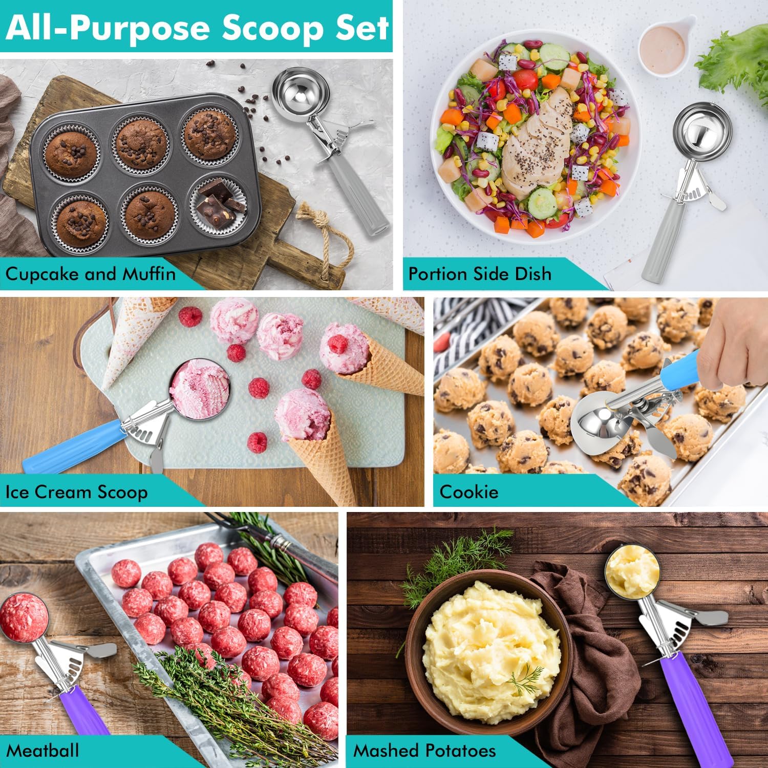 Ice Cream Scoop Set with Portion Control for Cookie Dough and Muffins - Image 8