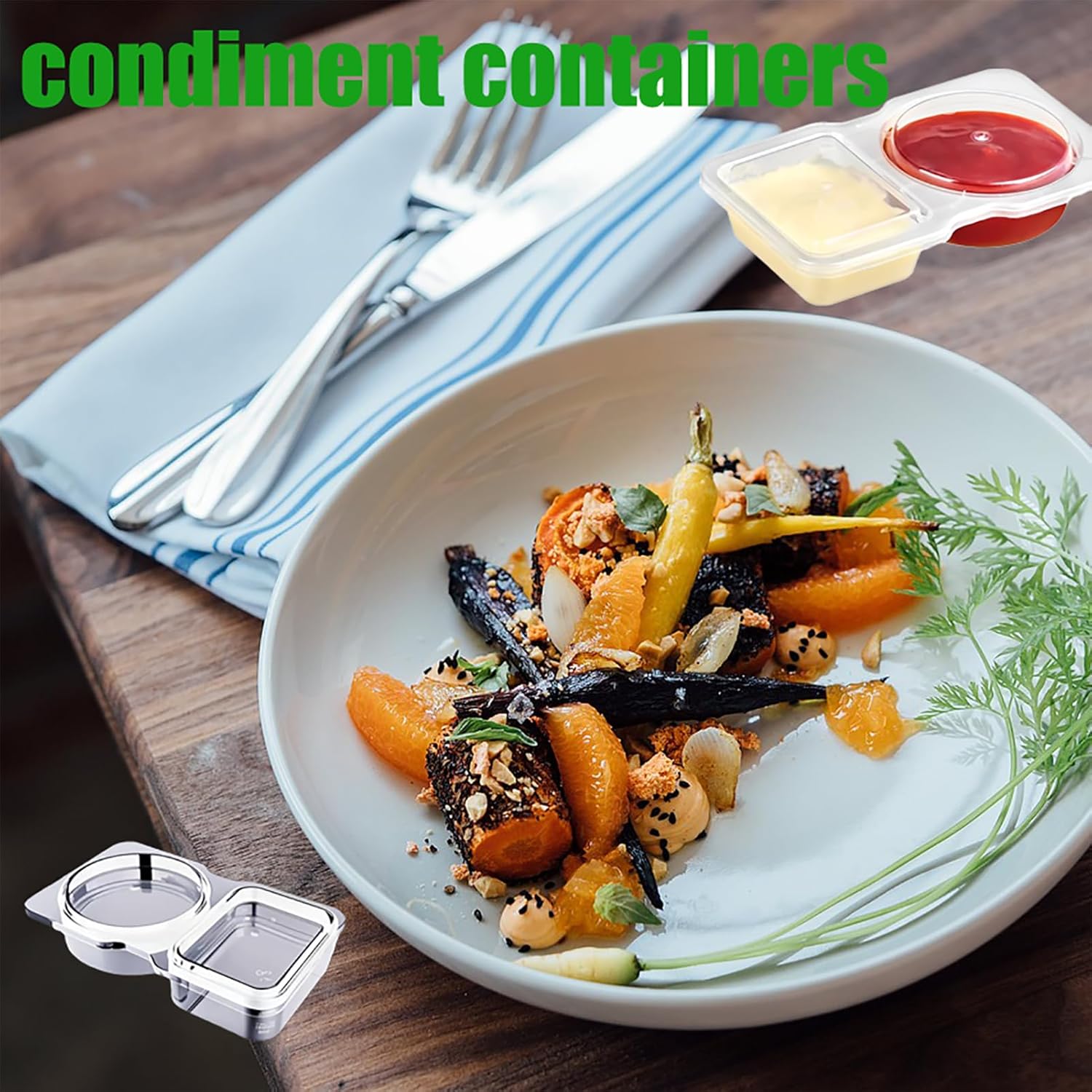 40 Sets Reusable Double Compartment Condiment Containers with Lids - Image 5