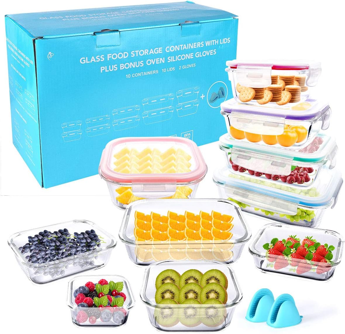 20 Piece Glass Food Storage Set with Airtight Lids - Image 3