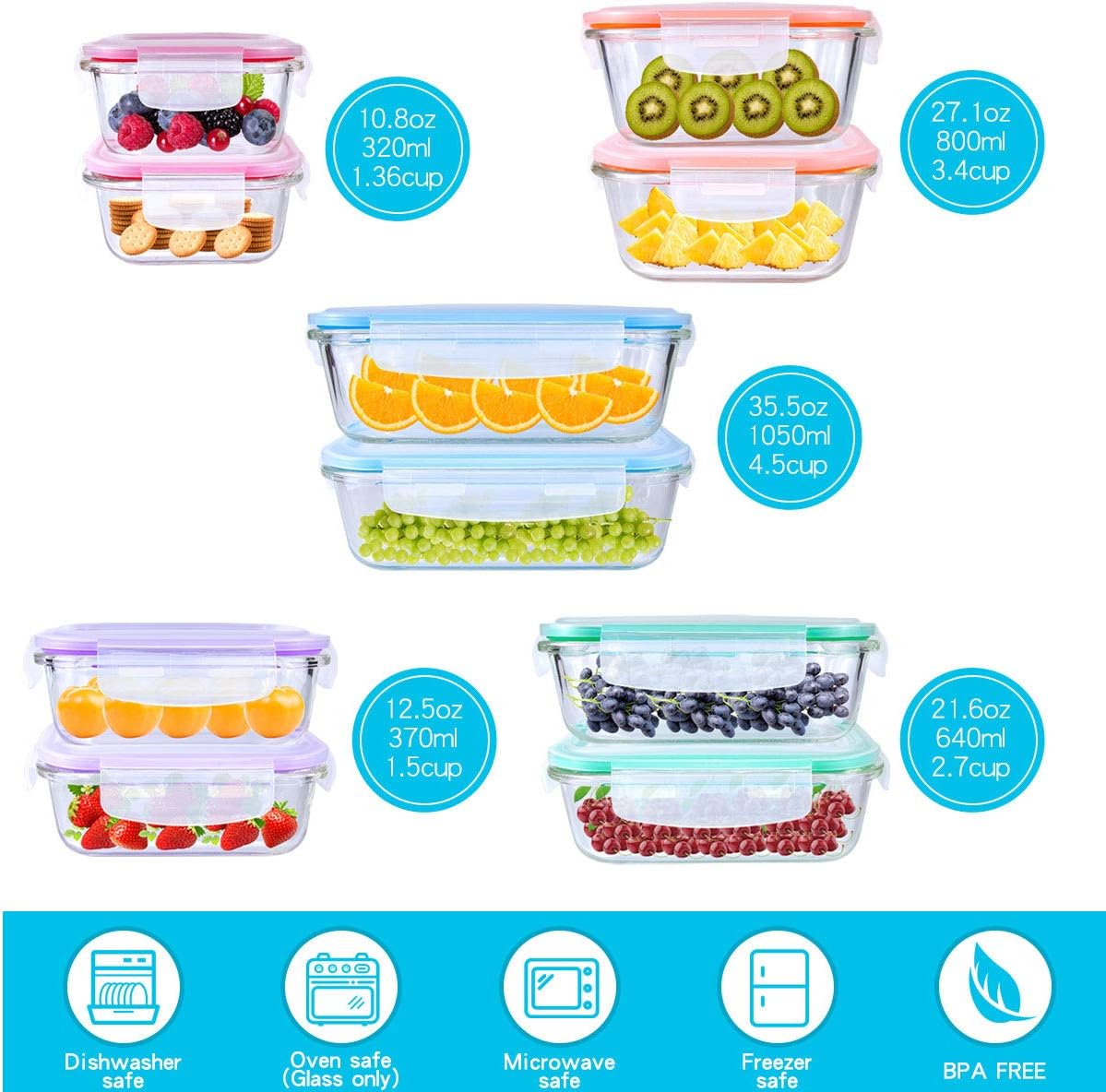 20 Piece Glass Food Storage Set with Airtight Lids - Image 5