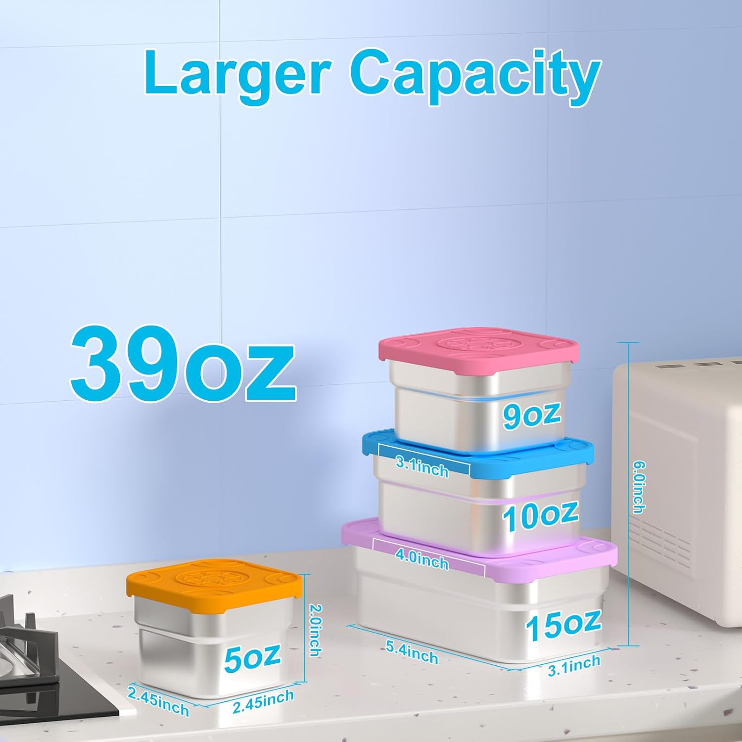 DaCool Kids Stainless Steel Snack Containers with Lids and Spork - Image 3