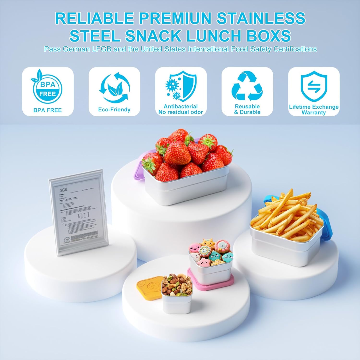 DaCool Kids Stainless Steel Snack Containers with Lids and Spork - Image 5