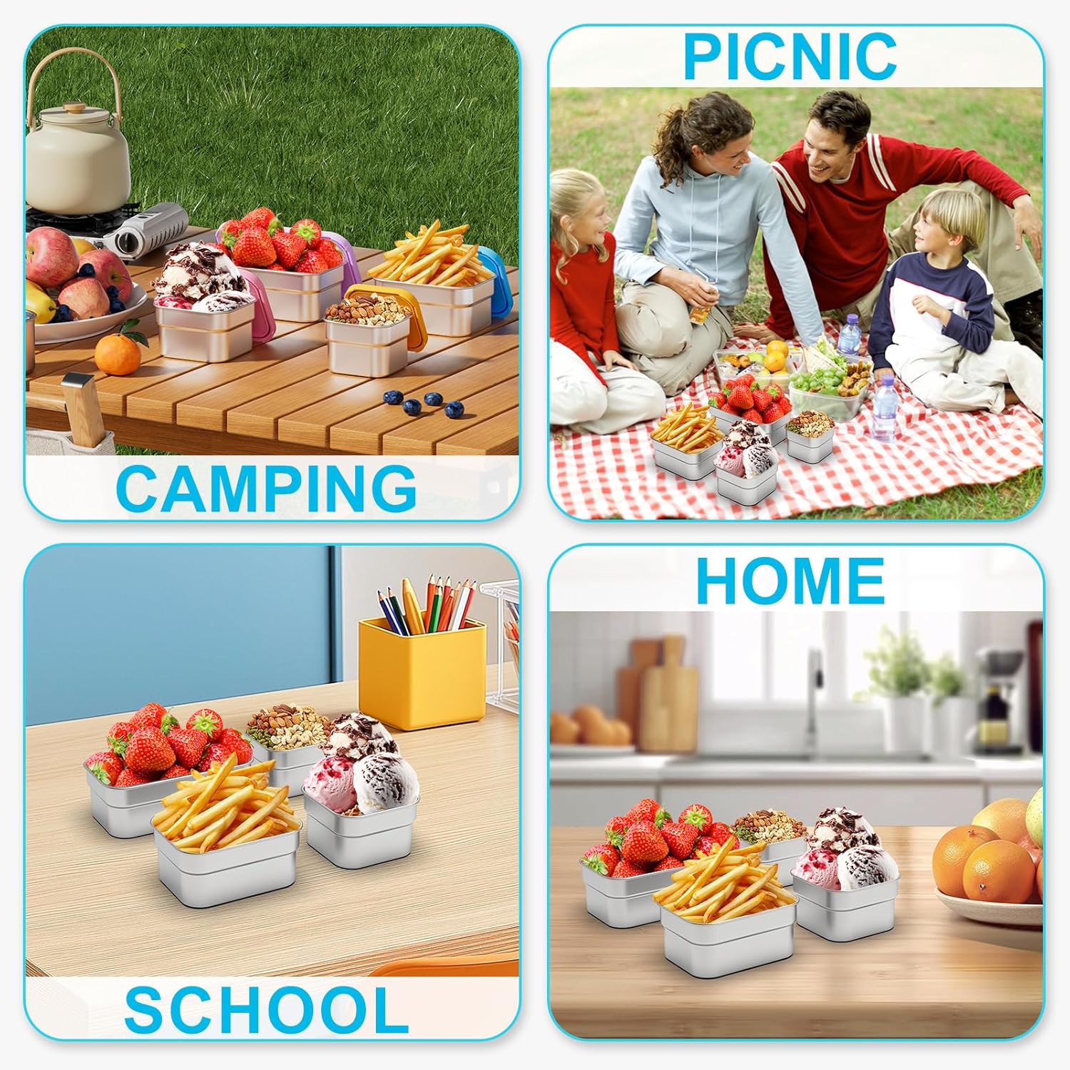 DaCool Kids Stainless Steel Snack Containers with Lids and Spork - Image 6