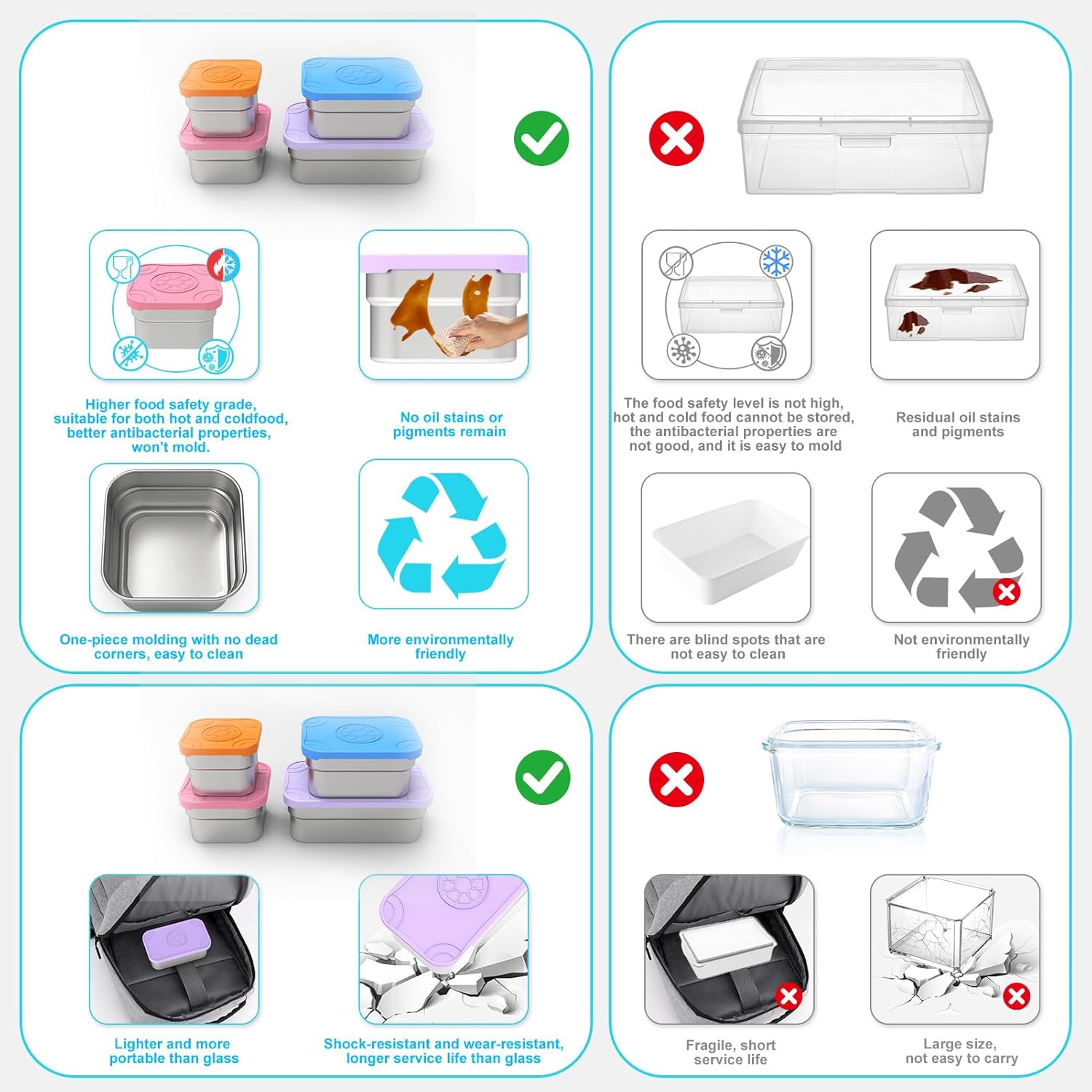 DaCool Kids Stainless Steel Snack Containers with Lids and Spork - Image 8