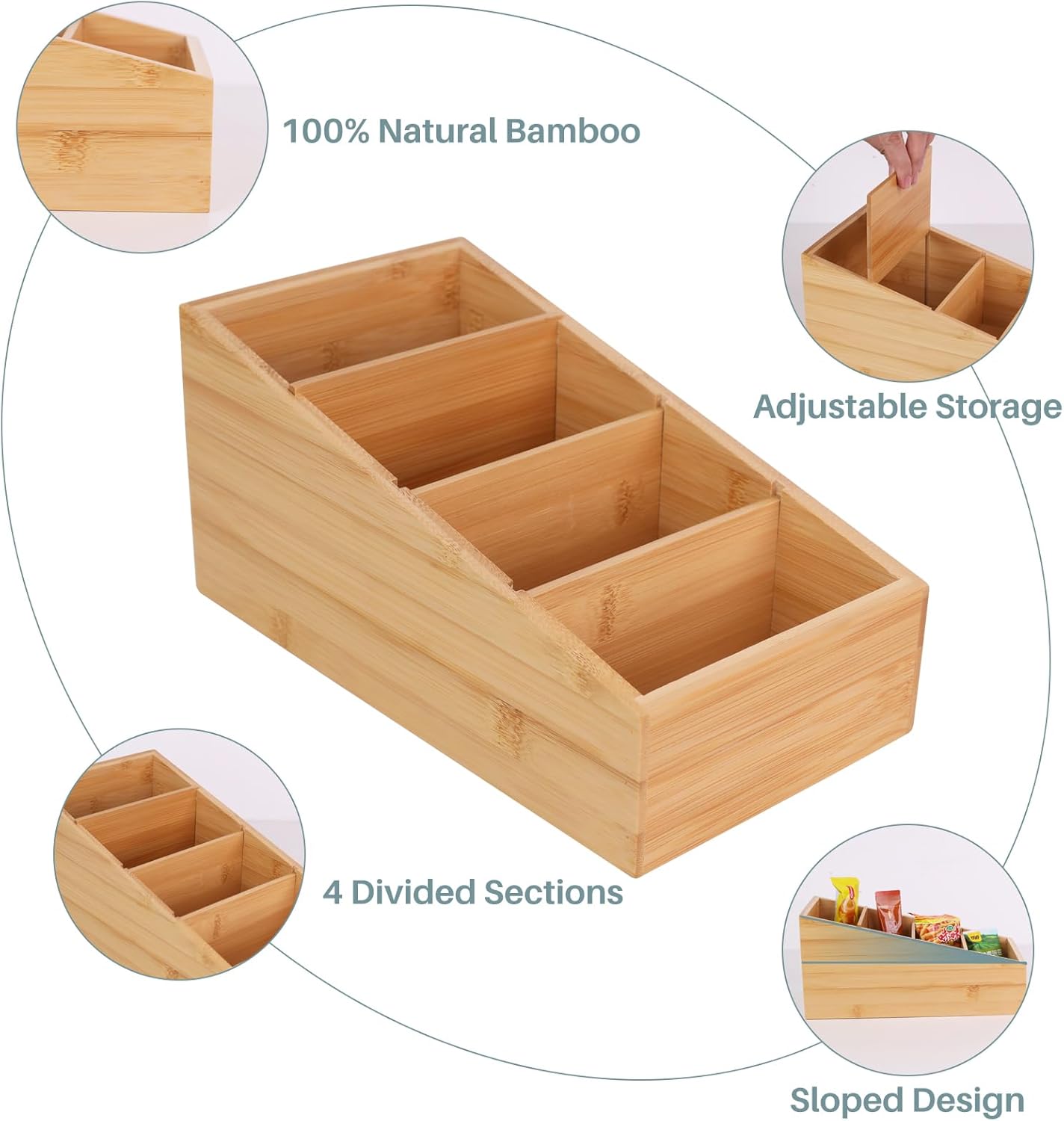 Bamboo Snack Organizer with Removable Dividers - Image 8