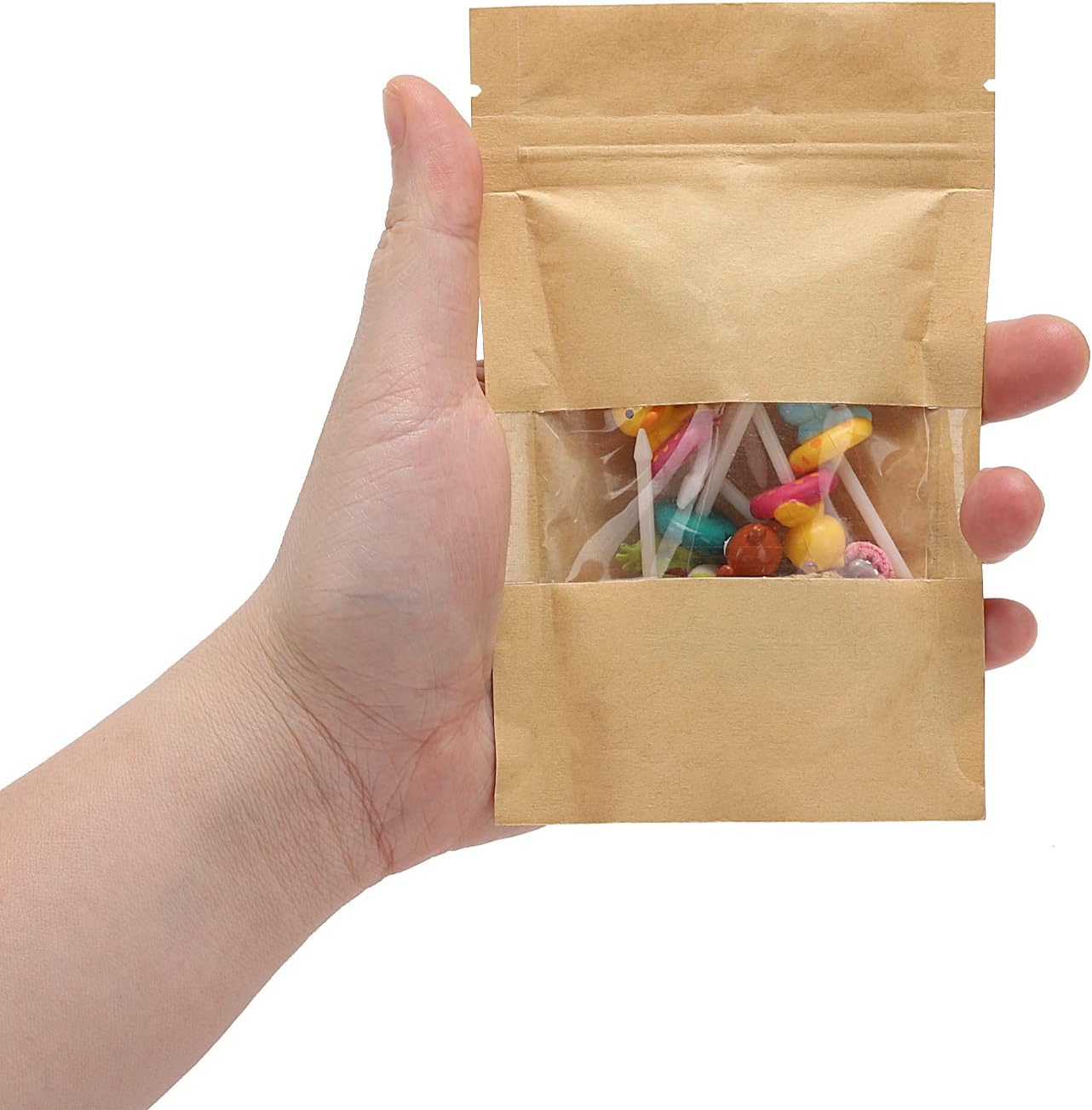 Kraft Paper Treat Bags with Window Ziplock Stand Up Pouches - Image 4