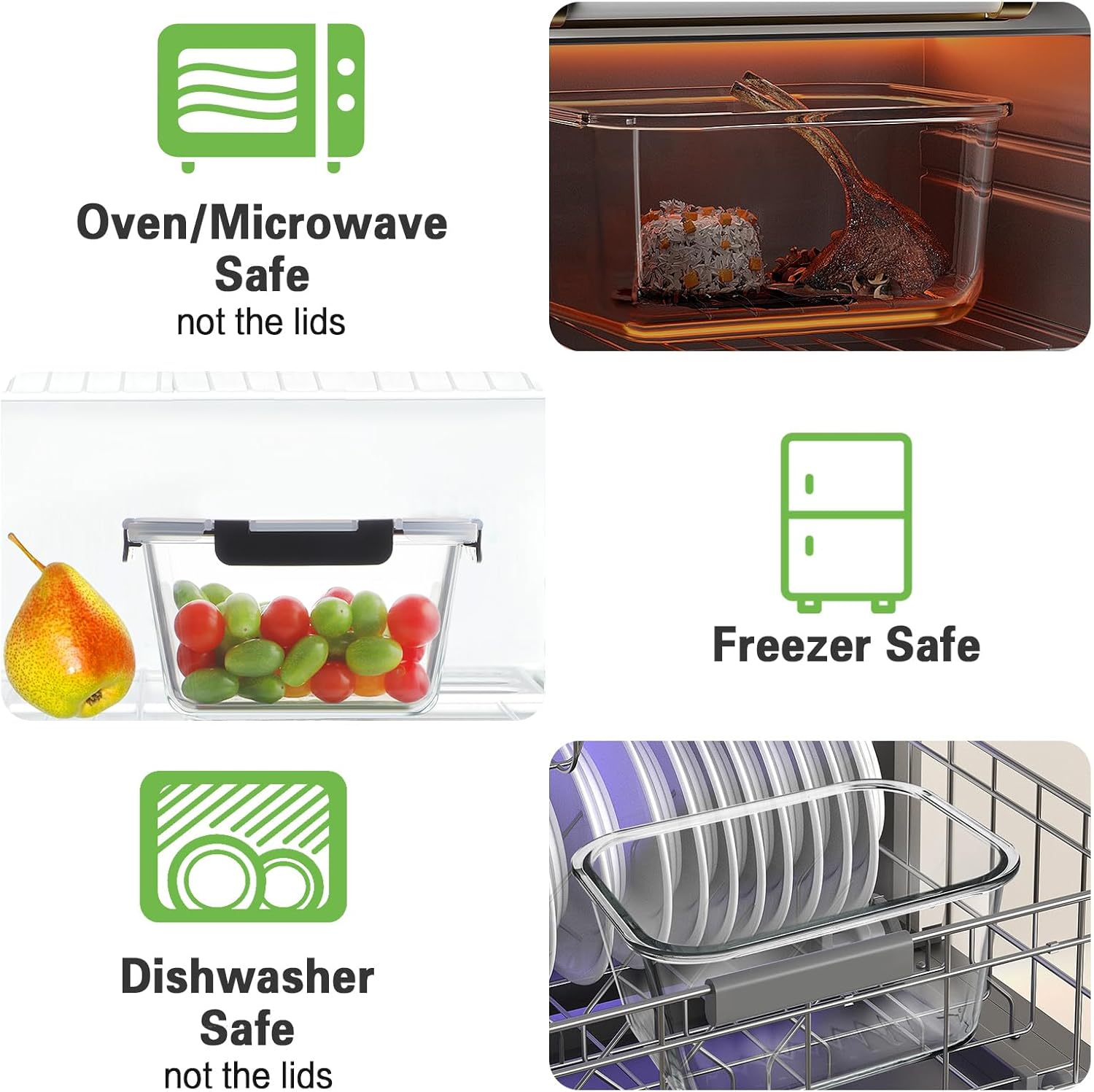 HOMBERKING 4 Pieces Large Glass Food Storage Containers with Lids - Image 4