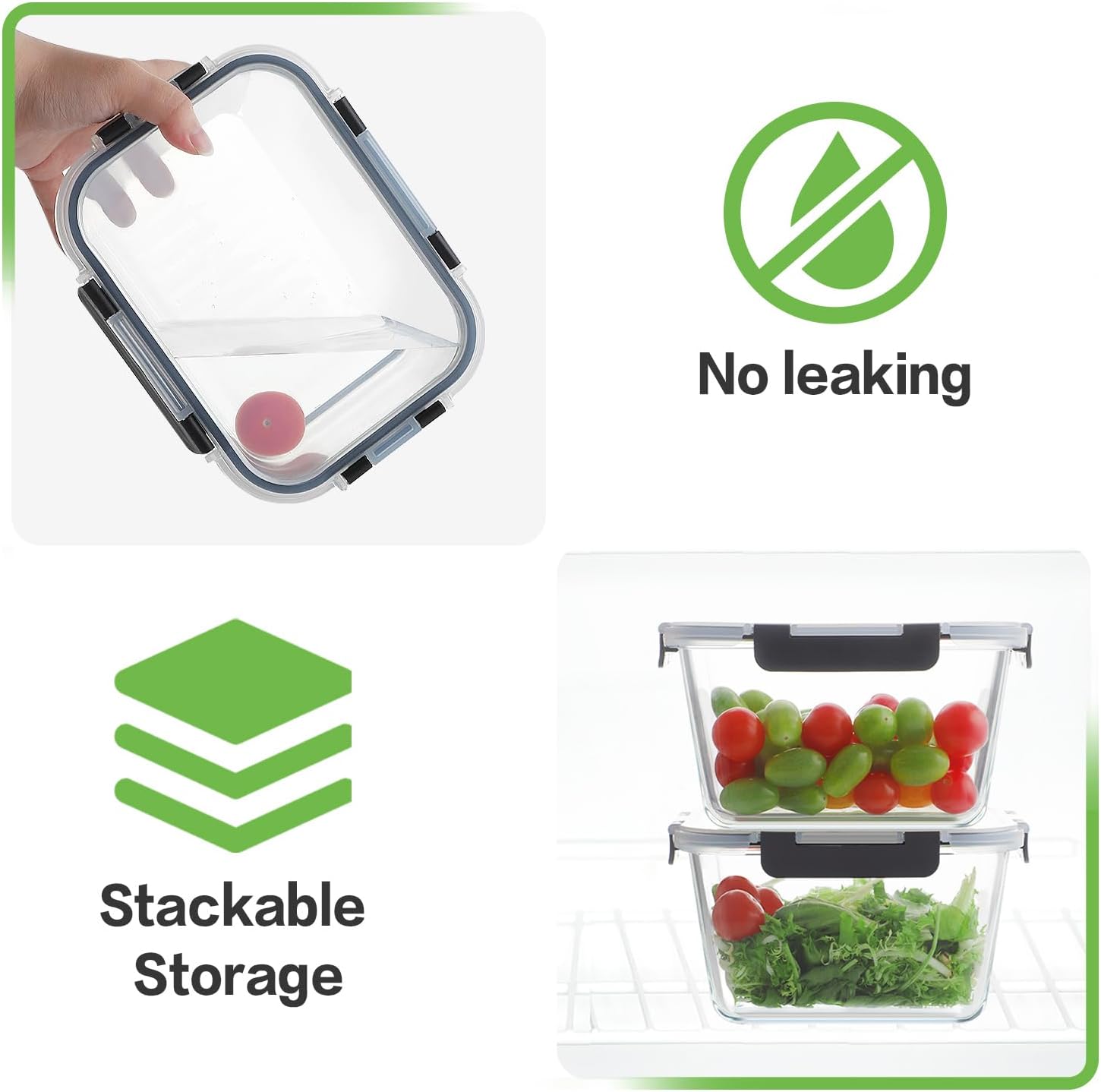 HOMBERKING 4 Pieces Large Glass Food Storage Containers with Lids - Image 5