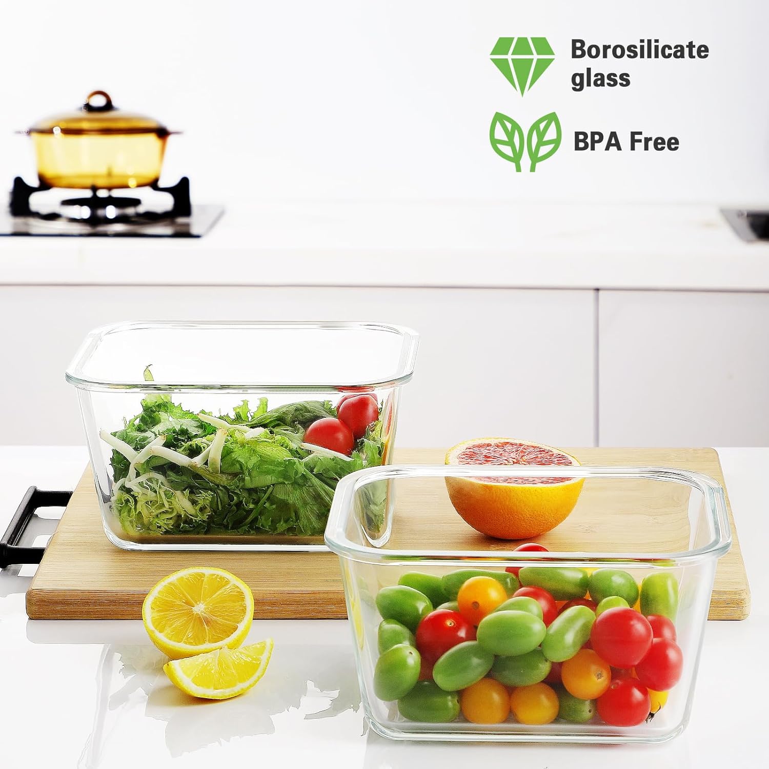 HOMBERKING 4 Pieces Large Glass Food Storage Containers with Lids - Image 7