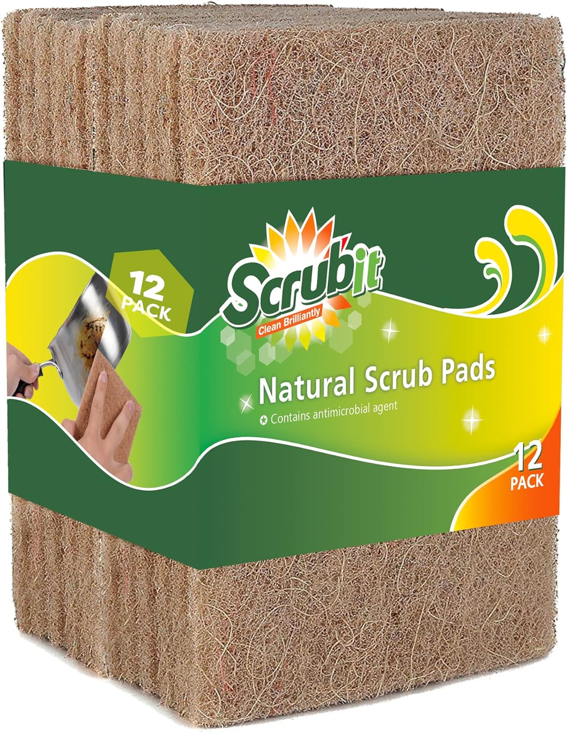 SCRUBIT Natural Scouring Pads 12 Pack Eco Friendly Non Scratch Kitchen Scrubbers - Image 10