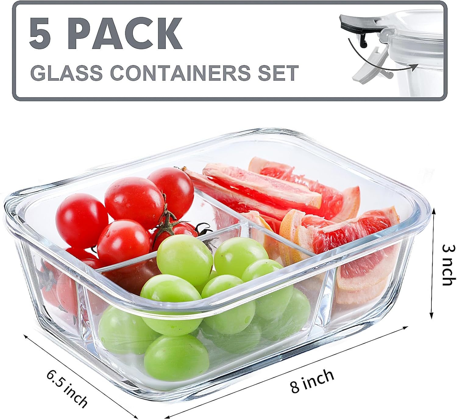 VERONES 5 Pack Glass Meal Prep Containers - Image 3