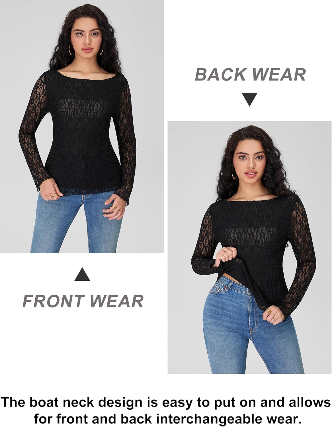 Blooming Jelly Sheer Mesh Boat Neck Blouse - Image 4