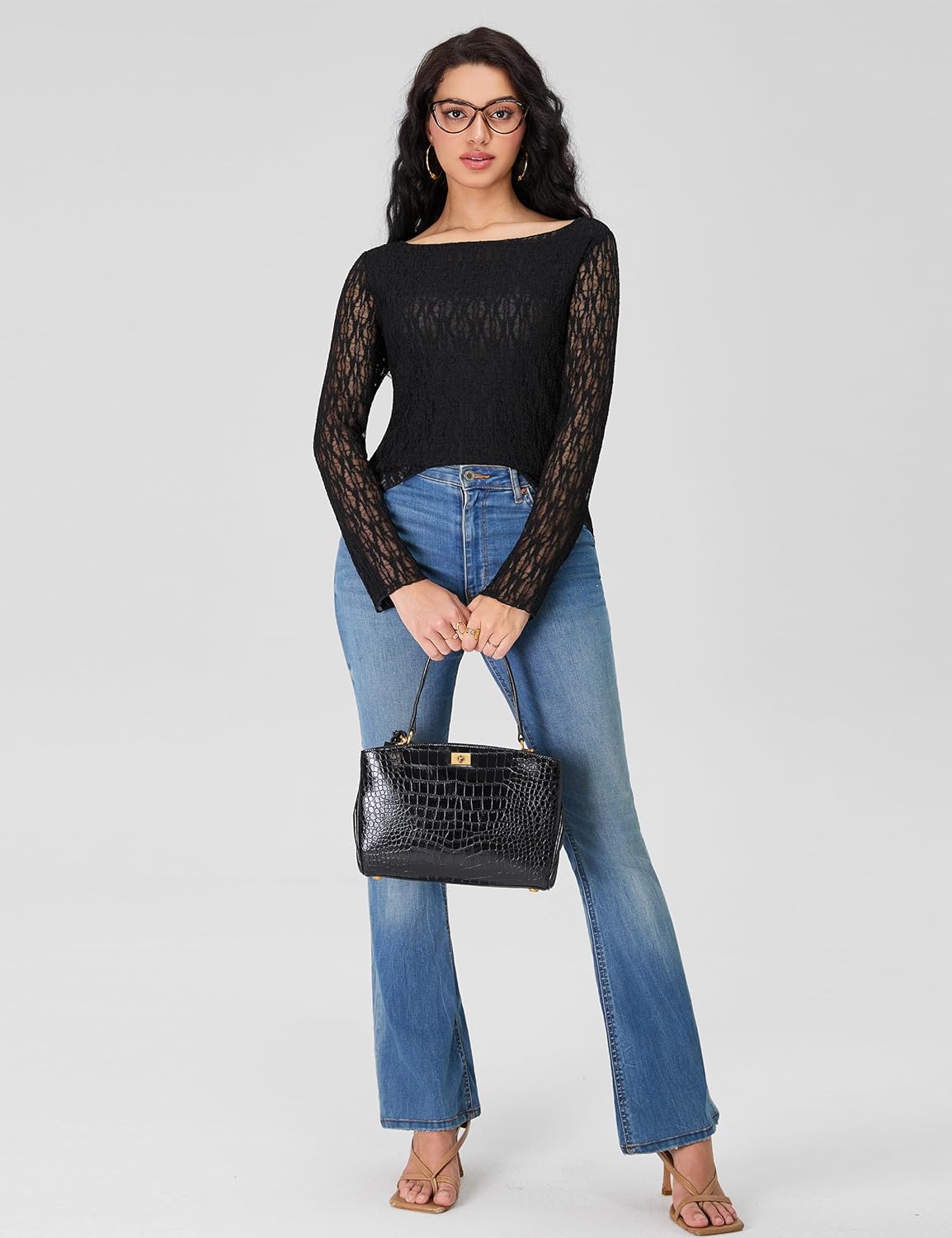 Blooming Jelly Sheer Mesh Boat Neck Blouse - Image 8