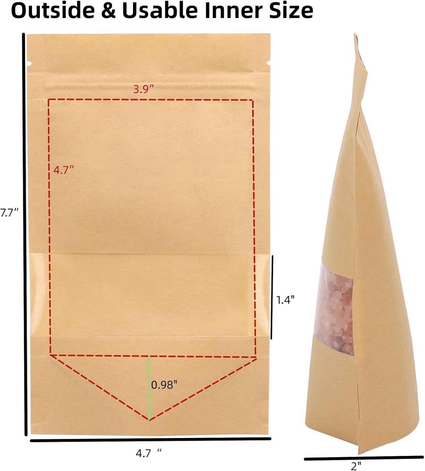 Kraft Paper Treat Bags with Window Ziplock Stand Up Pouches - Image 4