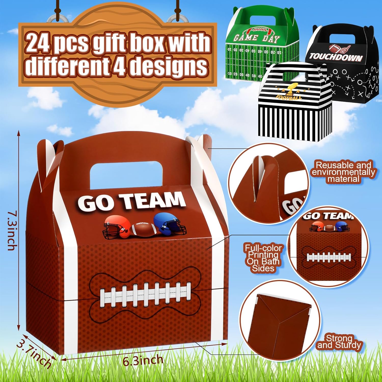 Football Party Treat Boxes Sports Theme Football Party Favors Box - Image 3
