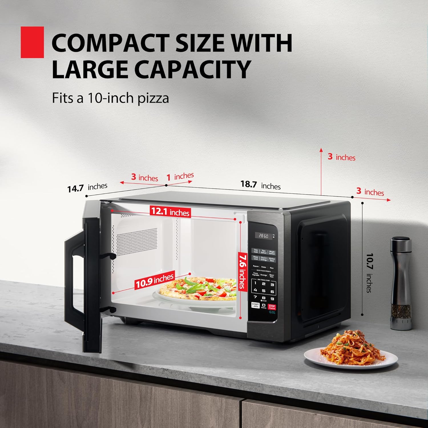 TOSHIBA 0.9 Cu Ft Black Stainless Steel Small Microwave Oven - Image 3