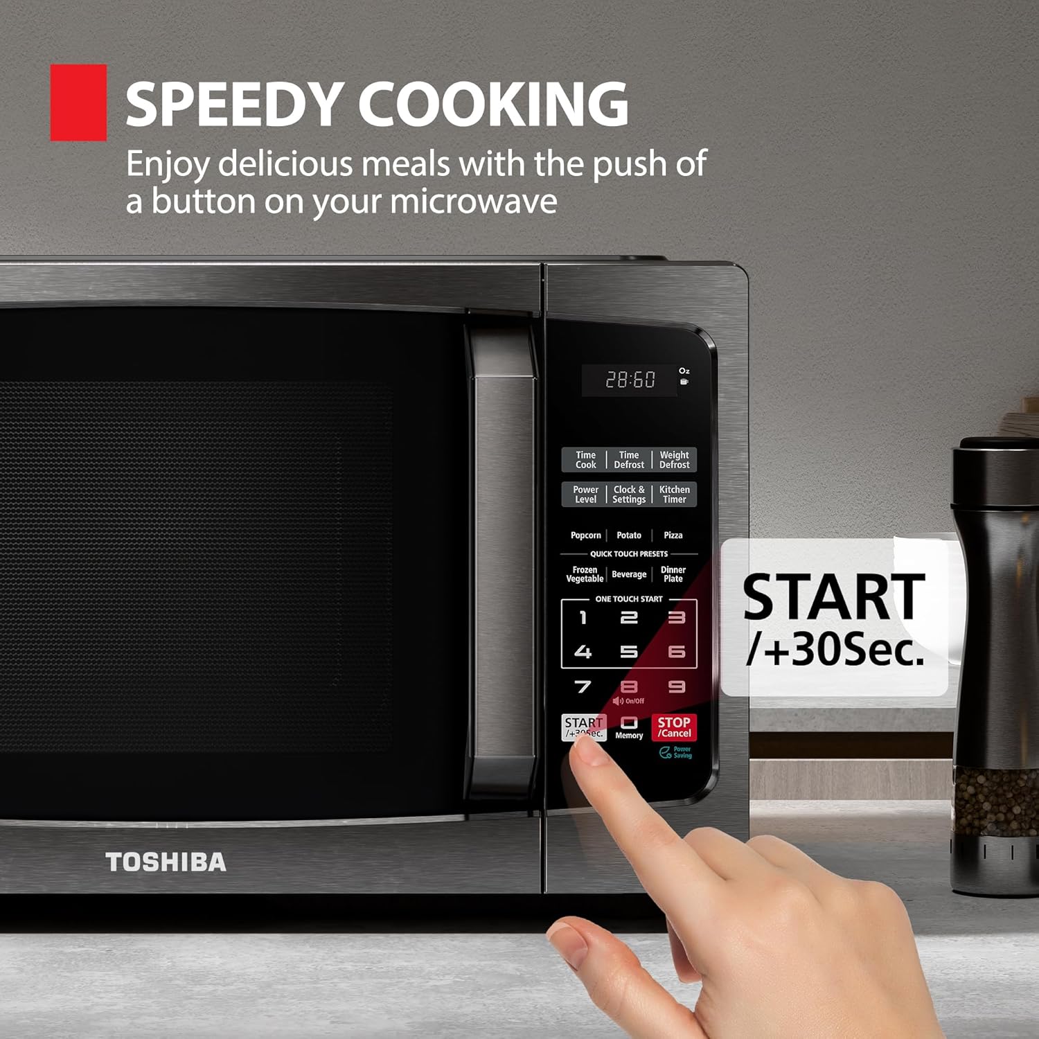 TOSHIBA 0.9 Cu Ft Black Stainless Steel Small Microwave Oven - Image 6