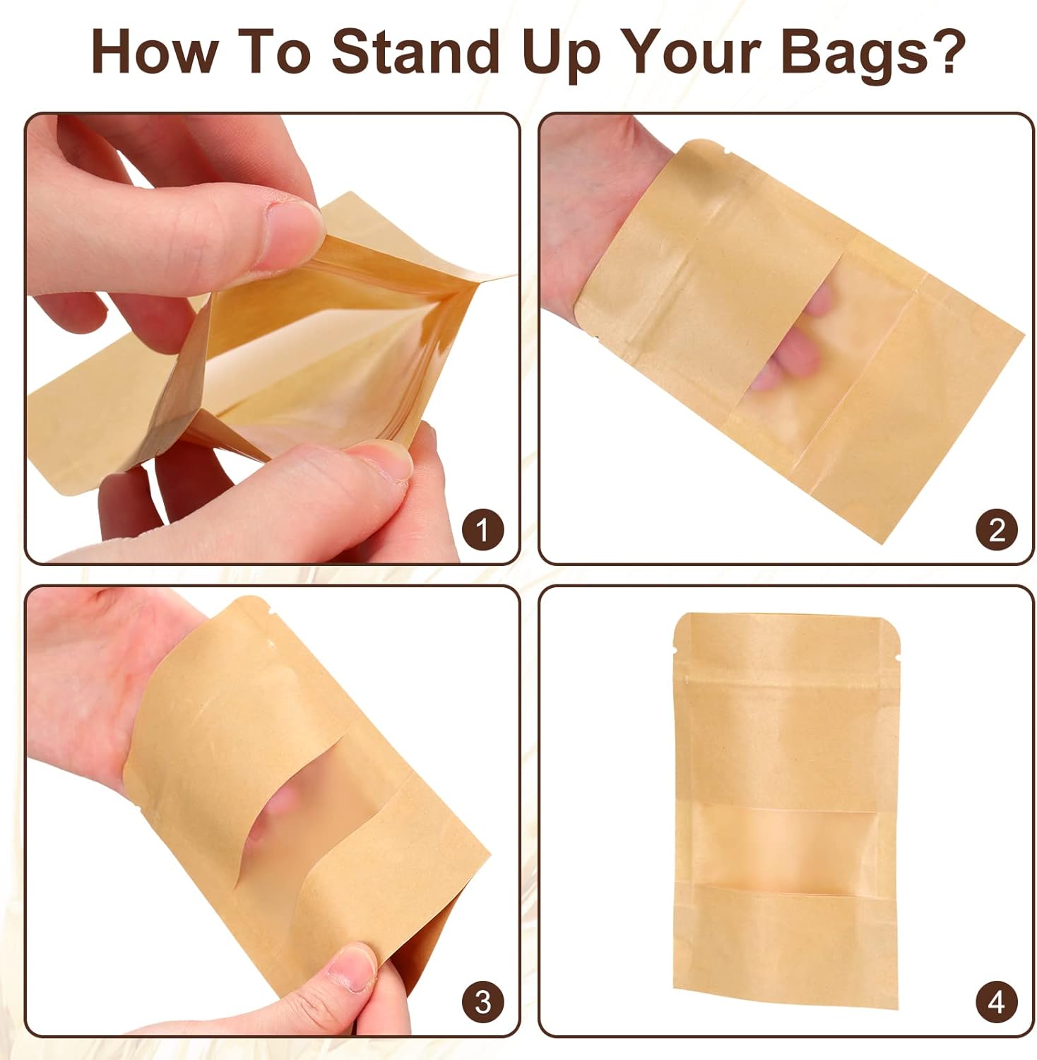 Kraft Stand Up Paper Pouches with Zipper Lock - Image 4