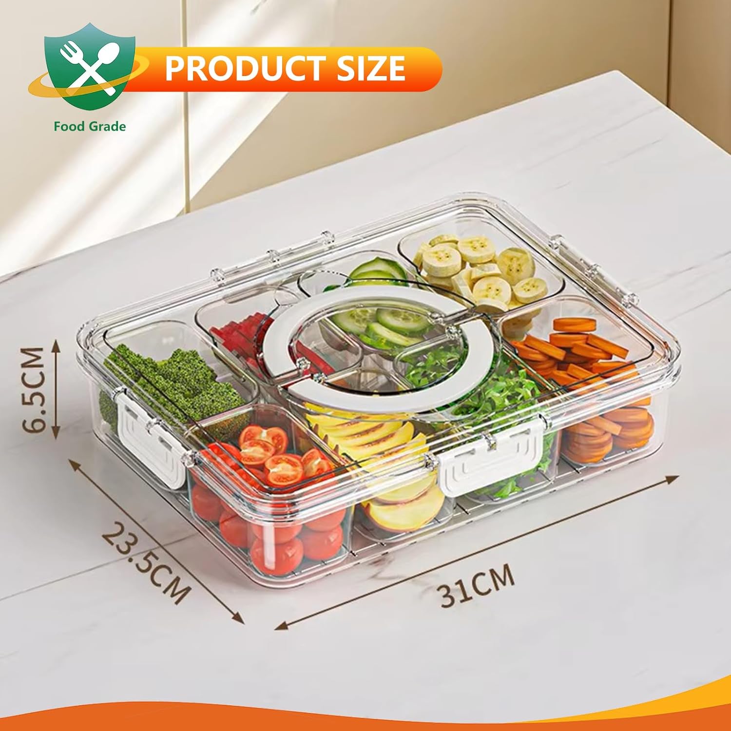 Portable Snack Containers Box 8 Compartment Divided Serving Tray with Lid and Handle - Image 3