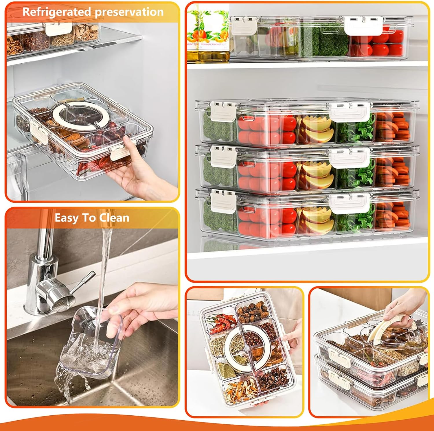 Portable Snack Containers Box 8 Compartment Divided Serving Tray with Lid and Handle - Image 6