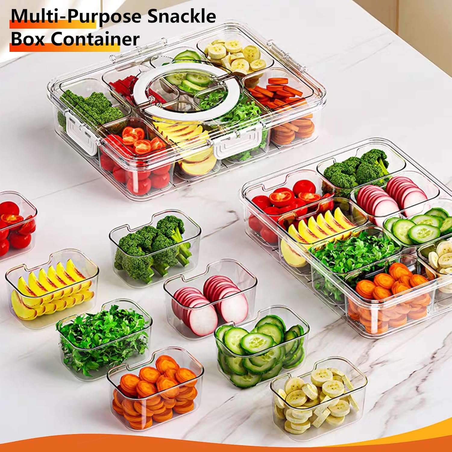 Portable Snack Containers Box 8 Compartment Divided Serving Tray with Lid and Handle - Image 7